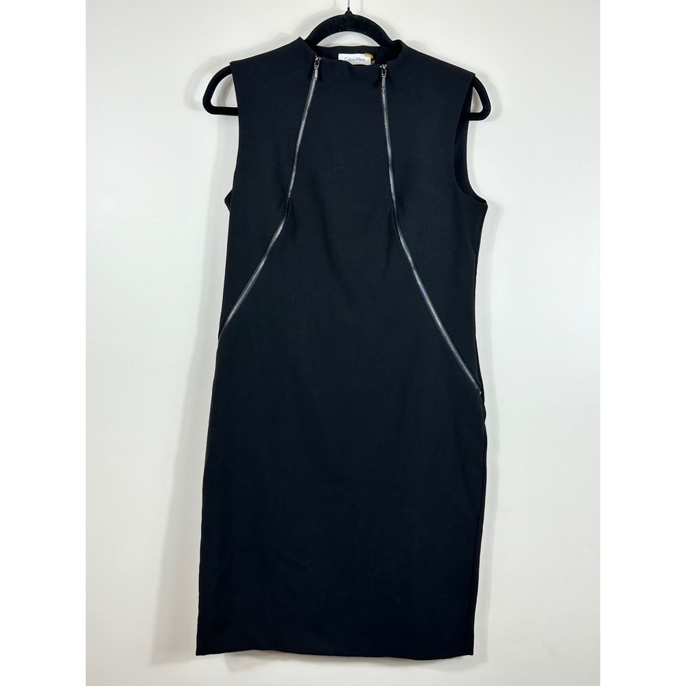 Calvin Klein Dress Women Sleeveless Zipper‎ Detail Black Sz 8 Office Work